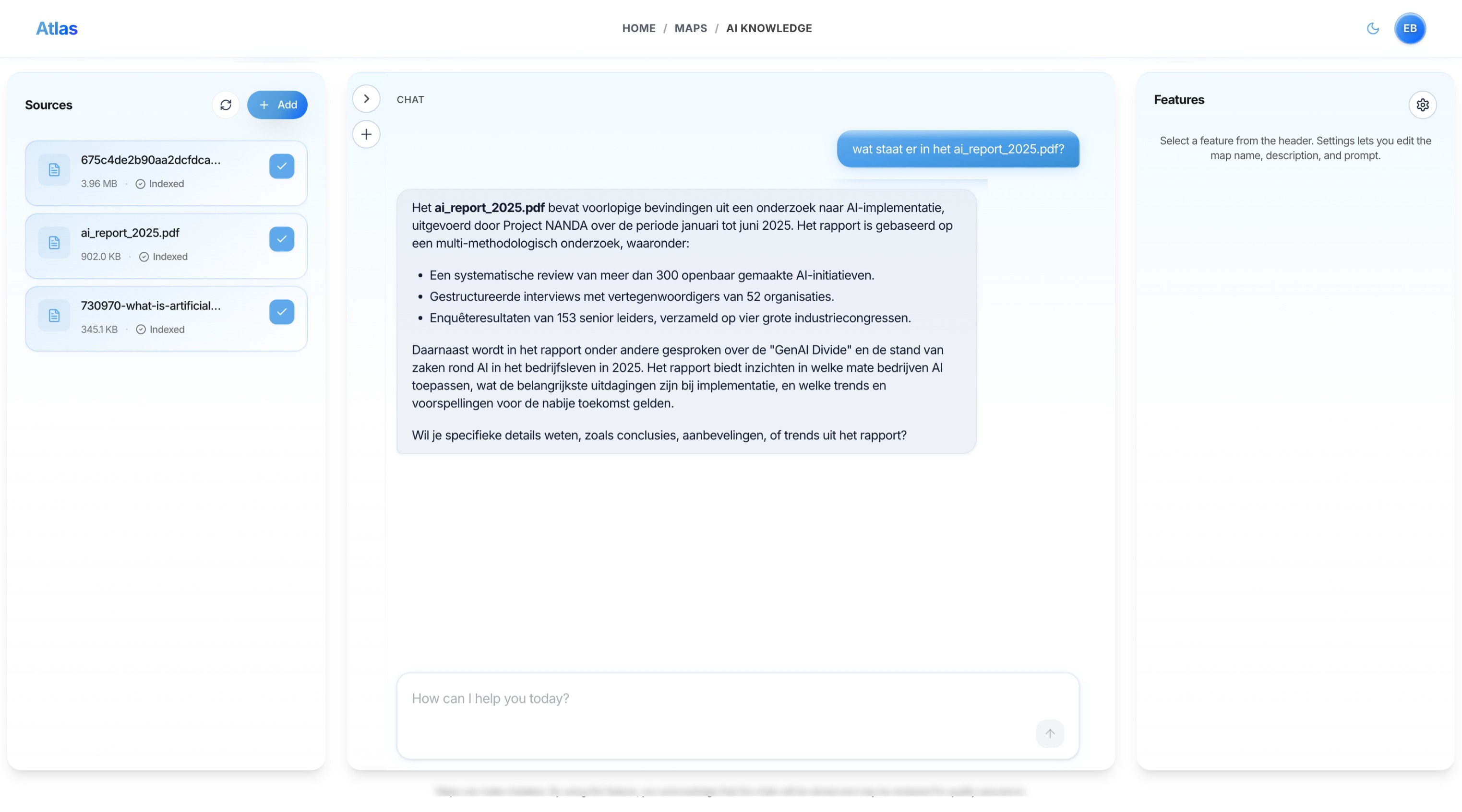 Atlas: chatten met een agent over geüploade documenten
